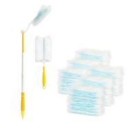 BLOMZA Fluffy Duster with Long and Short Handle Disposable Dust Magnet Electrostatic Mop Head for Home Office Desk Blinds Ceiling Fans Car 60Pcs 180° Fluffy Duster Set