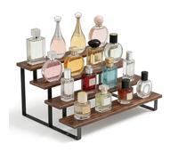 BLOMZA Wooden Display Riser Stand 4 Tier Perfume and Cologne Organizer for Men Rustic Brown Tiered Spice Rack Shelf for Kitchen Counter Bathroom Vanity Skincare Figurine Cupcake Display
