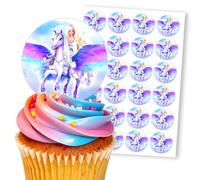 Blond Princess Pegasus Fairytale Sky, 24 Edible Paper 2.0" Cupcake Toppers