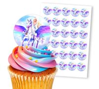 Blond Princess Pegasus Fairytale Sky, 30 Edible Paper 1.5" Cupcake Toppers