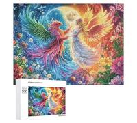 Blonde Angel with Phoenix in Bloom 500 Piece Jigsaw Puzzle for Couples Home Date Night Brain Challenge Gift for Valentine’s Day 500 PCS