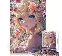 Blonde Beauty in Blossoms Jigsaw Puzzle for Adults 1000 Pieces Thinking Skill Pleasant Downtime Neat Edges Chic Xmas Gift (50x75cm)