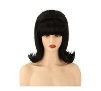 Blonde Beehive Wig With Retro Bangs For Women 60s 70s Bouffant Wigs For Vintage Costume Cosplay Halloween Party(Natural Black)