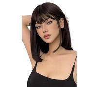 Blonde Bob Wigs for White Women - 12'' Short With Bangs Natural Fashion Synthetic Wig Colorful Hair for Daily Cosplay Halloween(Dark brown)