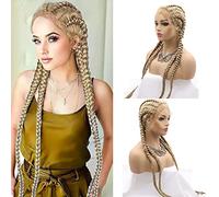 Blonde Braided Wig with Baby Hair Long Soft Synthetic Lace Front Wigs for Black Women Natural Looking 613 Blonde Twist Braids Lace Wig Glueless Heat Resistant Fiber Cosplay Party Drag Queen 30Inch