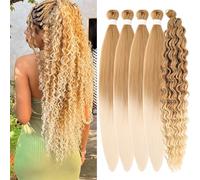 Blonde Braiding Hair Pre Stretched Honey Blonde Boho Hair for Braiding Synthetic Hypoallergenic Boho Braids Bohemian Braids (Total 5 Packs)