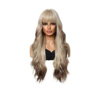 Blonde Brown Wig with Bangs Long Body Wavy for Women Daily Party Cosplay Heat Resistant Synthetic Beautiful
