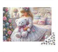 Blonde Girl 1000 Piece Jigsaw Puzzle Paper for Adults White Teddy Bear Puzzle Game for Family Stress Relief Home Decor 38x26cm/1000pcs