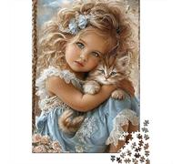 Blonde Girl Jigsaw Puzzle for Adults 1000 Piece Jigsaw Puzzle Cat Holding Relaxing Paper Game 70x50cm/1000pcs