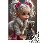 Blonde Girl Jigsaw Puzzle for Adults 1000 Piece Jigsaw Puzzle Kitten Puzzle Game for Family Relaxation Focus 70x50cm/1000pcs