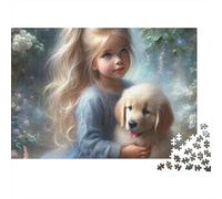 Blonde Girl Jigsaw Puzzle for Adults 1000 Piece Jigsaw Puzzle Puppy Relaxing Game Home Decor Gift 38x26cm/1000pcs