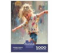 Blonde Girl Running Jigsaw Puzzle for Adults 1000 Piece Jigsaw Puzzle Rain Scene Paper Relax Home 38x26cm/1000pcs