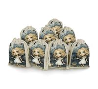 Blonde Girl with Big Eyes Bunches Pocket Cotton And Hemp with Drawstring 8 Pieces Reusable Gift Bags Jewelry Pouch for Wedding DIY Craft Party (4.9 X 6.7 Inch)