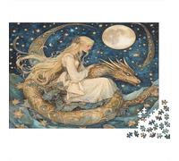 Blonde Hair Woman,Puzzles Golden Dragon Moonlight Gemusterte Nachhaltige Puzzles Für Erwachsene Hochwertige Holzspielpuzzles 1000pcs (75x50cm)