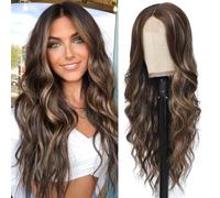 Blonde Highlight Wigs for Women 26 Inch Long Brown Wavy Wigs for Women Synthetic Curly Wig with Middle Parting for Daily Cosplay Use