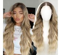 Blonde Lace Front Wig 13x4 Ombre Wig Long Wavy Ombre Wig Blonde Synthetic Hair Wig with Baby Hair Glueless Wig 26 Inch