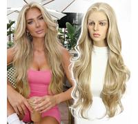 Blonde Layered Lace Front Wig, 13x3 Synthetic Lace Front Ash Blonde Wigs | Long Wavy Wigs for Women Pre plucked with Natural Hairline 26 Inch