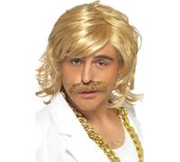 NEW Blonde Game Show Host Kit, Wig & Tash Comedy Fancy Dress Accessories