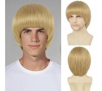 Blonde Mushroom Wig for Men Women Unisex Synthetic 60s Bowl Cut Wig with Bangs for Anime Characters Costume Halloween Cosplay Party (Blonde)