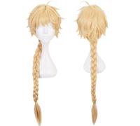 Blonde Pigtail Cosplay Wig with Bangs Long Braids Heat Resistant Synthetic Costume Hairfor Men Cos Game Role Play Halloween Comic Con Replacement Wigs