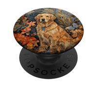 Blonde Retriever Dog Botanical Floral Art PopSockets Adhesive PopGrip