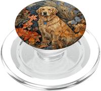 Blonde Retriever Dog Botanical Floral Art PopSockets PopGrip for MagSafe