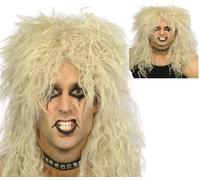 Blonde Rock Star Wig Mens 80s Curly Punk Biker Celebrity Rocker Fancy Dress