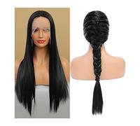 Blonde Wig Short Natural Black Synthetic Lace Wig 18-28Inch Long Straight Lace Front Wig Pre Plucked For Women 180% Density Soft Heat Resistant Synthetic Wigs Grey Wigs For Women (24Inches 13X1 Lace