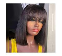Blonde Wig Short Straight Hair Short Brazilian Human Hair 613 Honey Blonde Bob Wig With Bangs Non Lace Front Straight Wig For Black Women 150% Density Grey Wigs For Women (10Inches Natural Color)