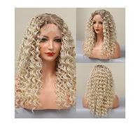 Blonde Wig Short Synthetic Lace Wigs Soft Heat Resistant Medium Length Deep Curly Wigs With Baby Hair 13 * 1 T Part Lace Synthetic Wigs For Women Grey Wigs For Women (A)
