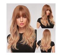 Blonde Wig Short Synthetic Wigs 24Inch Brown Cosplay Wig 150% Density Natural Long Water Wave With Bangs Soft High Tempreture Fiber Wig For Women Grey Wigs For Women (B 24 Inch)