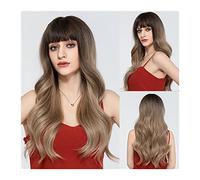 Blonde Wig Short Synthetic Wigs 24Inch Brown Cosplay Wig 150% Density Natural Long Water Wave With Bangs Soft High Tempreture Fiber Wig For Women Grey Wigs For Women (D 24 Inch)