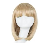 Blonde Wig Synthetic Heat Resistant Fiber Bangs Short Wavy Hair High Temperature Women Carnival Hairpiece-Blonde-14inches