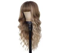 Blonde Wig with Bangs for Women, 26 Inch Long Blonde Wig, Soft Beachy Waves, Realistic Look and Feel, Heat Friendly Synthetic Hair