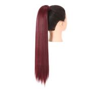 Blonde Wrap Around Pigtail Long Smooth Overhead Pony Tail Synthetic Straight Ponytail Hair Extension Clip in Fake Wig Hairpiece for Daily Use(Wine,24inches)