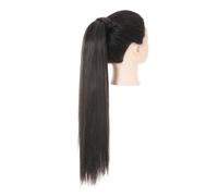 Blonde Wrap Around Pigtail Long Smooth Overhead Pony Tail Synthetic Straight Ponytail Hair Extension Clip in Fake Wig Hairpiece Hair Extension for Daily Use(Off black,32inches)