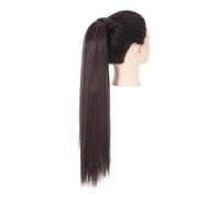 Blonde Wrap Around Pigtail Long Smooth Overhead Pony Tail Synthetic Straight Ponytail Hair Extension Clip in Fake Wig Hairpiece Hair Extension for Daily Use(Black brown,32inches)