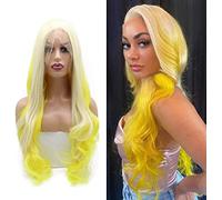 Blonde Yellow Curly Wig 613 Blonde Yellow Long Wavy Lace Front Wigs for Women Super Soft Platinum Blond Ombre Synthetic Hair Natural Hairline Glueless Heat Resistant Fiber cosplay daily party 24 inch