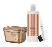 BlondeMe 12% / 40 Vol Developer 1 Liter, BlondeMe Lightener 9+ Bond Enforcing Premium Dust Free Bleach 450 grams, M Hair Designs Tint Brush/Comb (Bundle 3 items)
