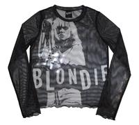 Rock Off officially licensed products Blondie Mic Stand Long Sleeve Mesh Crop Top S Black