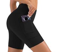 BLONGW Gym Shorts for Women Cycling Shorts with Pockets Black High Waist Ladies Running Workout Athletic Biker Yoga UK（Black,Large）
