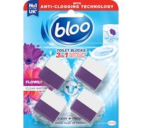 Bloo 3in1 Toilet Blocks, Pack of 4, Toilet Limescale Remover Cistern Block, Toilet Cleaner Block with Cleaning and Foaming Action, Toilet Fresheners - Fresh Flowers