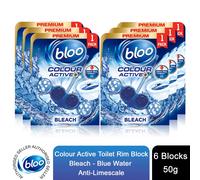 Bloo Colour Active Anti-Limescale Odour Stop Bleach Toilet Rim Block, 50g - 6 PK
