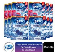 Bloo Colour Active Fresh Flower & Bleach Toilet Rim Block Odour Stop 6 pk of 50g