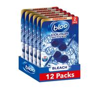 Bloo Colour Active Toilet Rim Block Bleach with Anti-Limescale, Cleaning Foam, Dirt Protection and Extra Freshness with Bloo Odour-Stop Technology, Pack of 2 Rimblocks X 6