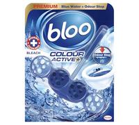 Bloo Colour Active Toilet Rim Block Bleach with Anti-Limescale, Cleaning Foam, Dirt Protection and Extra Freshness with Bloo Odour-Stop Technology