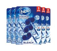 Bloo Colour Active Toilet Rim Block Bleach with Anti-Limescale, Cleaning Foam, Dirt Protection and Extra Freshness with Bloo Odour-Stop Technology, Pack of 3 Rimblocks X 5