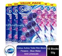 Bloo Colour Active Toilet Rim Block Fresh Flowers Anti-Limescale 3 x 50g 5 Packs