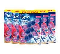 Bloo Colour Active Toilet Rim Block Fresh Flowers with Anti-Limescale, Cleaning Foam, Dirt Protection and Extra Freshness with Bloo Odour-Stop Technology, Pack of 3 Rimblocks X 5