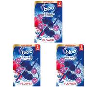 Bloo Colour Active Toilet Rim Block Fresh Flowers with Anti-Limescale, Cleaning Foam, Dirt Protection and Extra Freshness - 2 x 50g (Pack of 3)